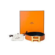 Hermes Reversible H Buckle Orange/Black Belt #95